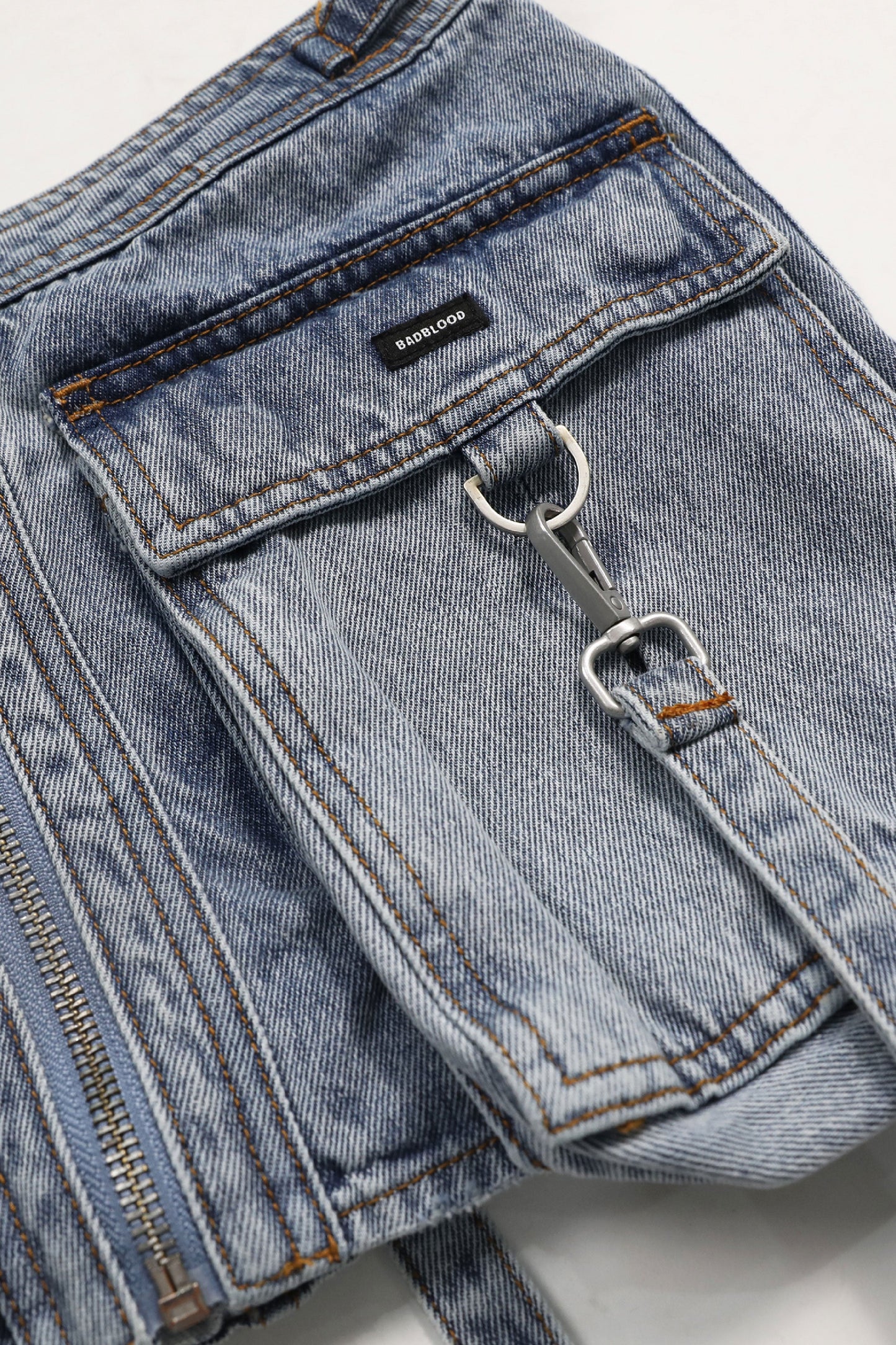 Badblood Bonnie Denim Cargo Mini Skirt Mid Blue