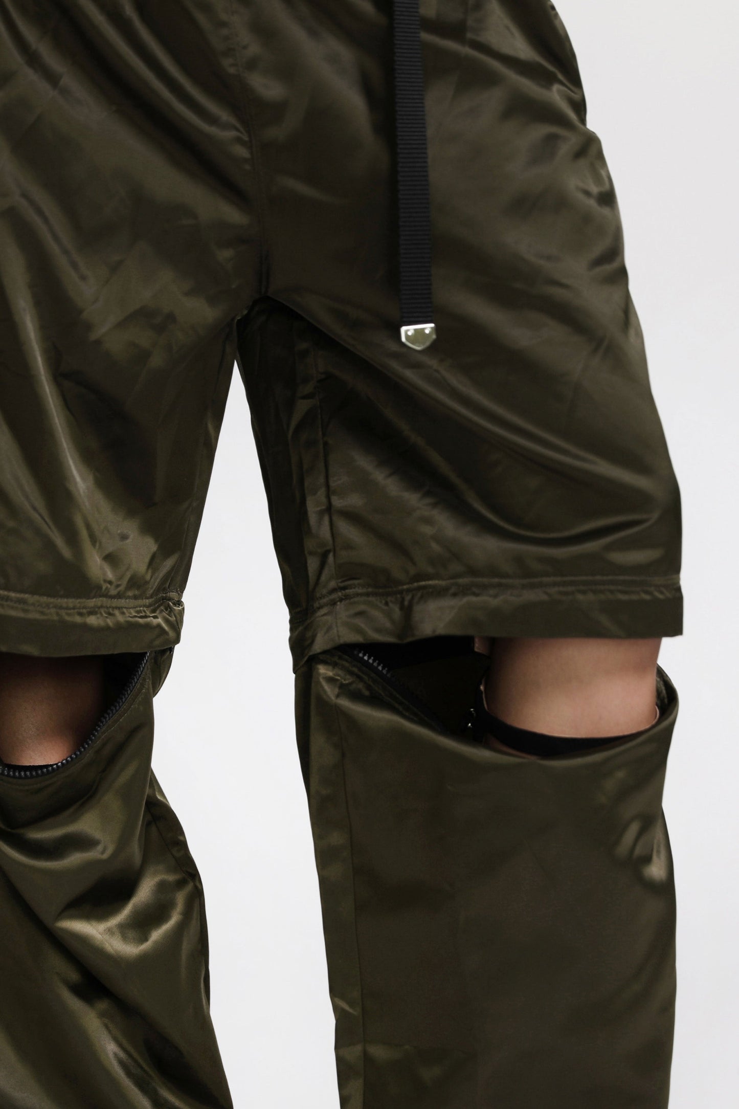 Badblood Leather Logo Nylon 2 Way Track Pants Khaki