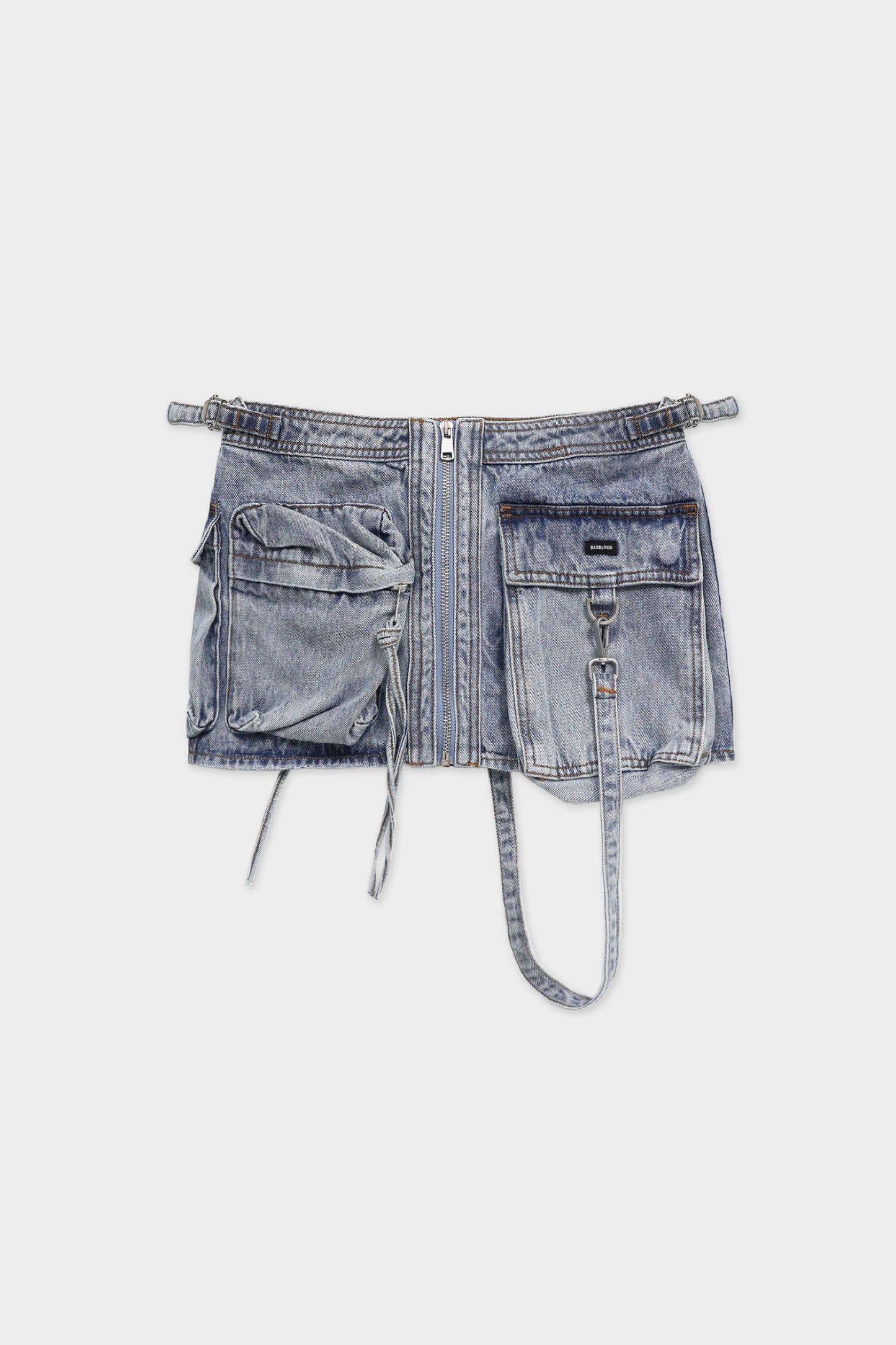 Badblood Bonnie Denim Cargo Mini Skirt Mid Blue