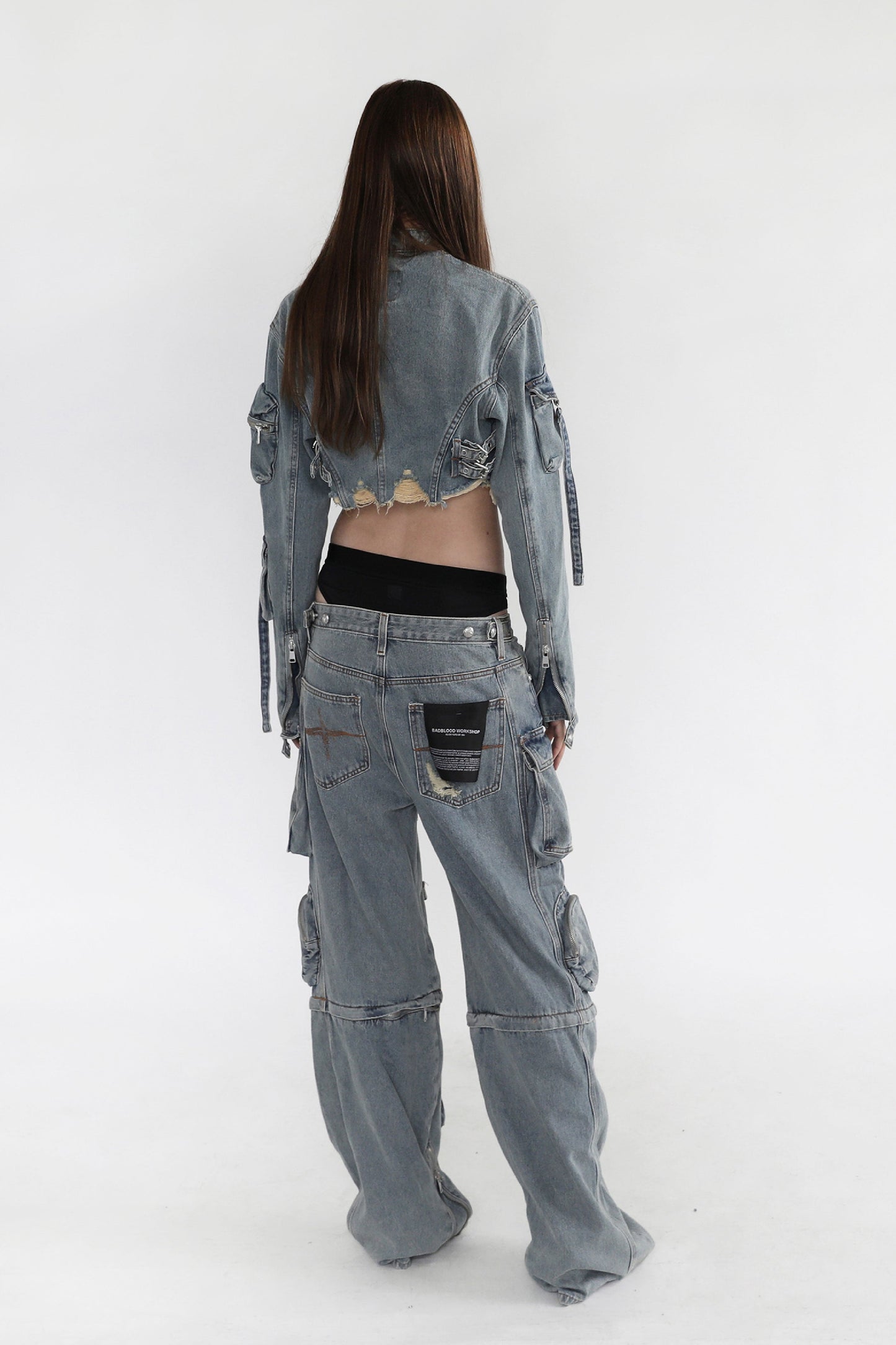 Badblood Bonnie Denim Cargo Crop Jacket Sky Blue