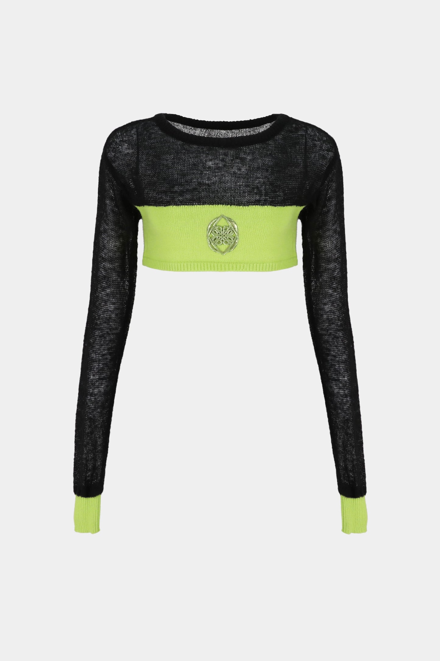 Badblood Kiddo Knit Cropped Long Sleeve Black/Neon